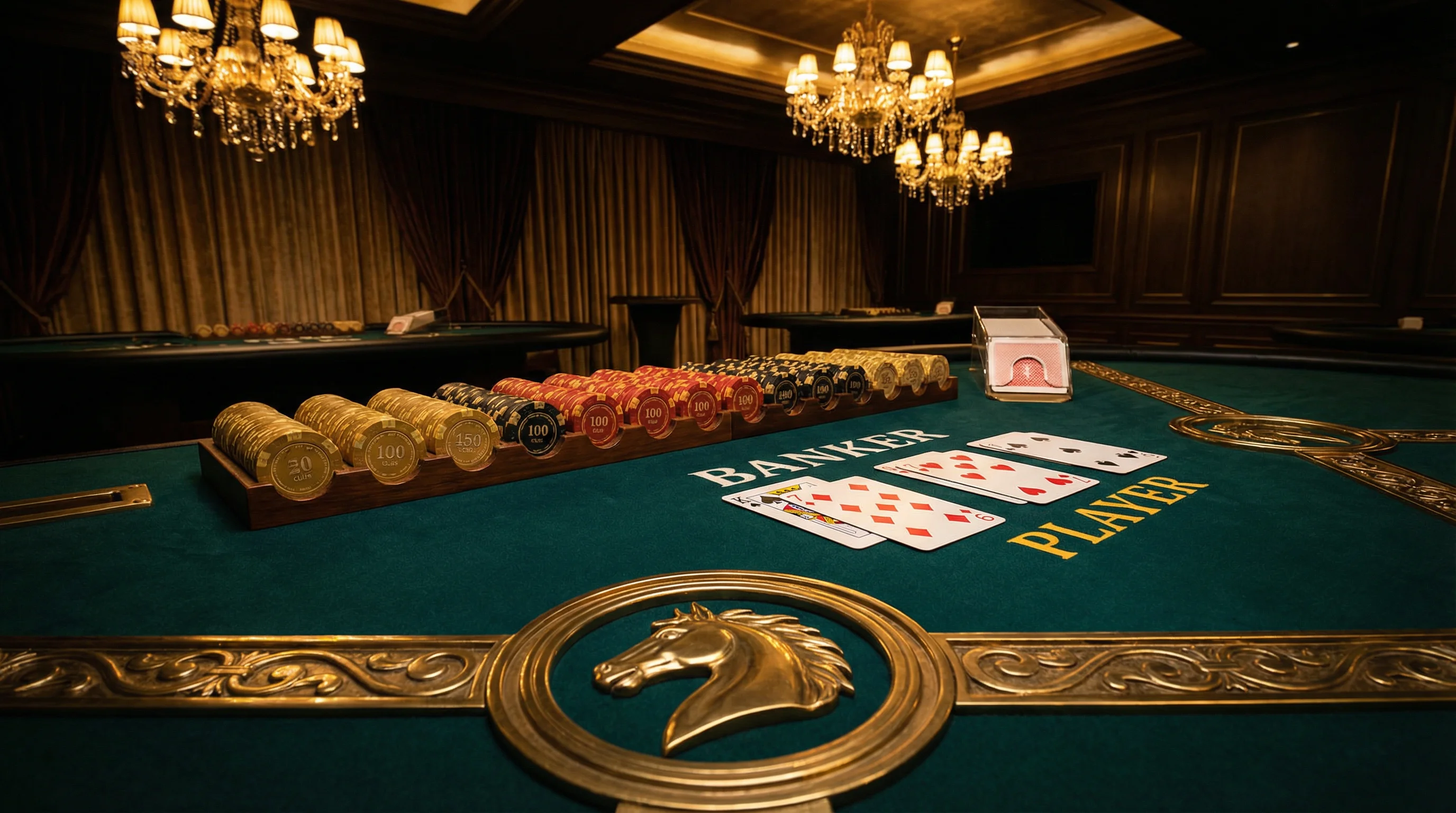 Mesa de bacará sofisticada com cartas distribuídas no onabet entrar