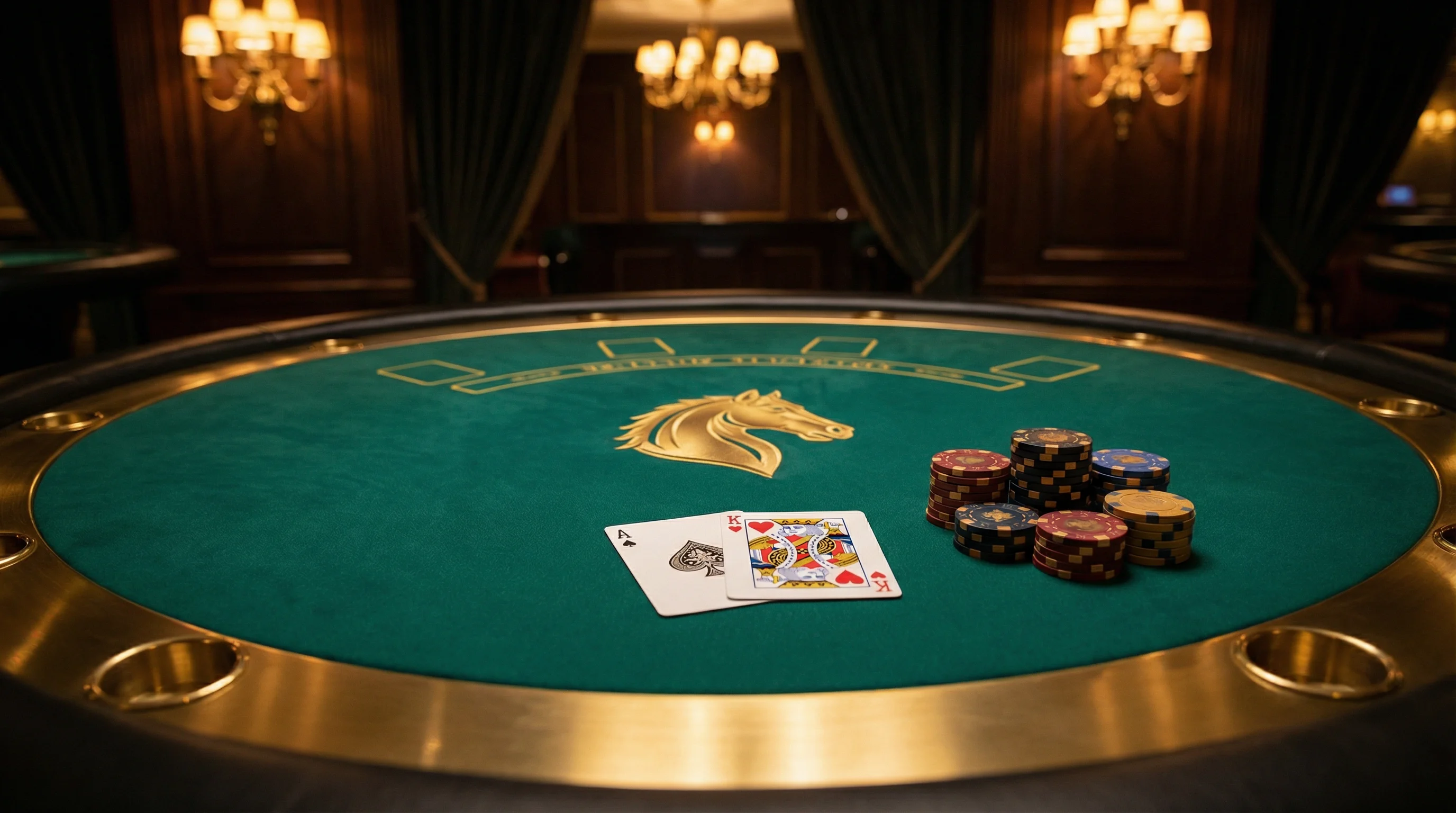 Mesa de blackjack elegante com cartas e fichas no onabet entrar